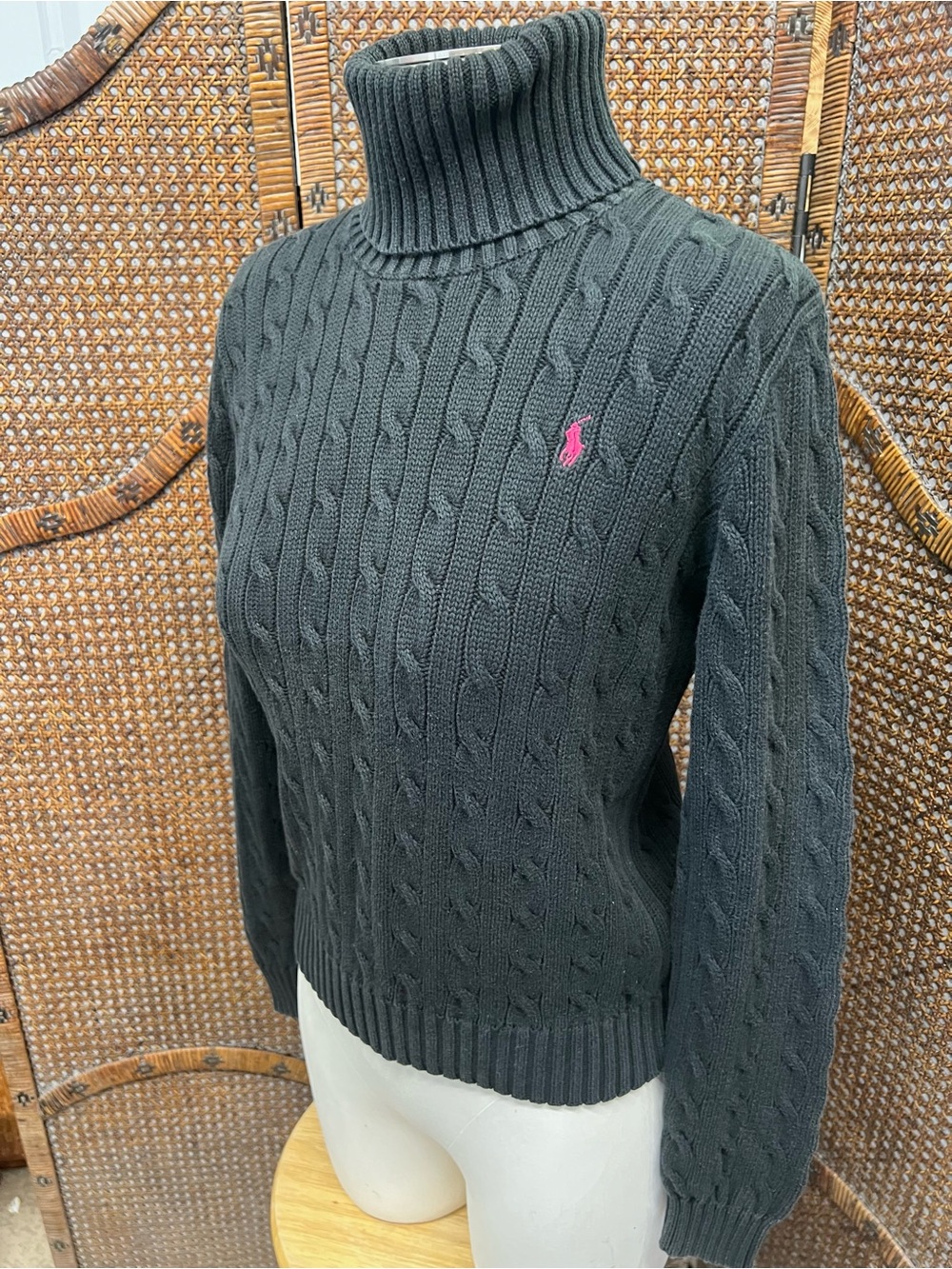 Ralph Lauren sport cable knit turtleneck sweater black medium